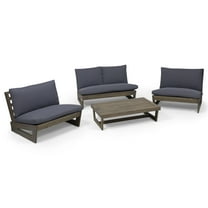 GDF Studio Elloree Outdoor Acacia Wood 4 Seater Chat Set with Cushions, Gray and Dark Gray
