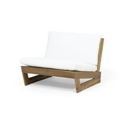 GDF Studio Elloree Outdoor Acacia Wood Club Chair with Cushions, Teak and White