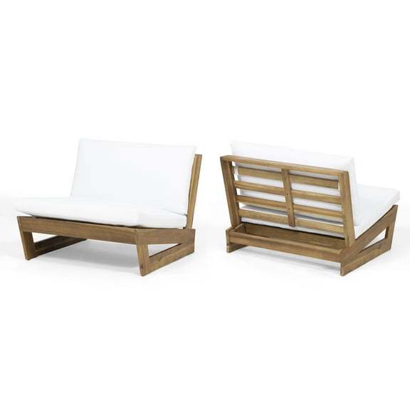 GDF Studio Elloree Outdoor Acacia Wood Club Chairs with Cushions, Set of 2, Teak and White