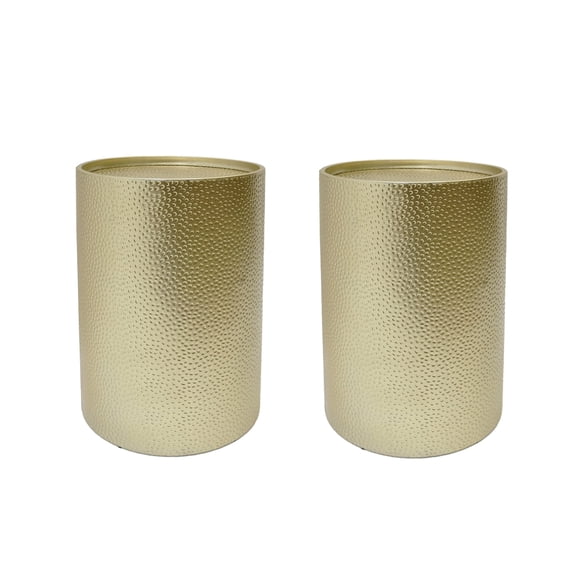 GDF Studio Elsmere Modern Hammered Iron Cylindrical Accent Table, Set of 2, Gold