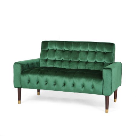 GDF Studio Elysabeth Modern Glam Velvet Tufted Loveseat, Emerald and Gold
