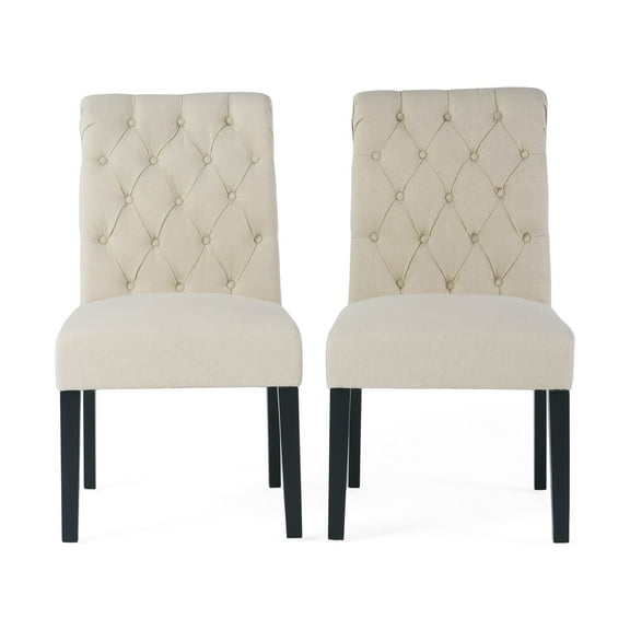 GDF Studio Emerson Contemporary Tufted Rolltop Dining Chairs, Set of 2, Ivory Fabric and Matte Black