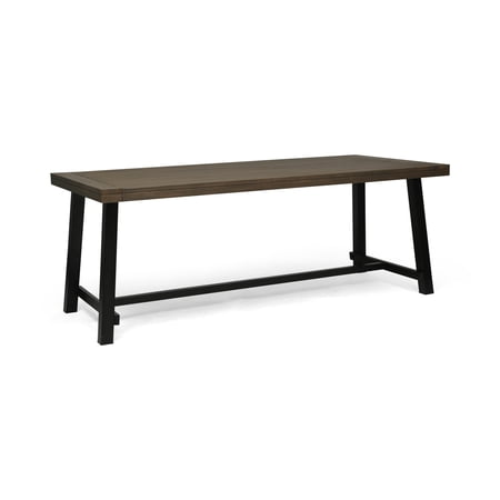 GDF Studio Emersyn Outdoor Acacia Wood Rectangular Dining Table Gray and Black, 6 Person