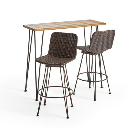 Taylor Outdoor Modern Industrial 3 Piece Acacia Wood Bar Set