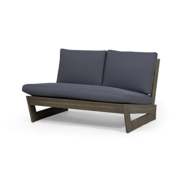 GDF Studio Emma Outdoor Acacia Wood Loveseat Set with Optional Sunbrella Cushions, Gray, Dark Gray