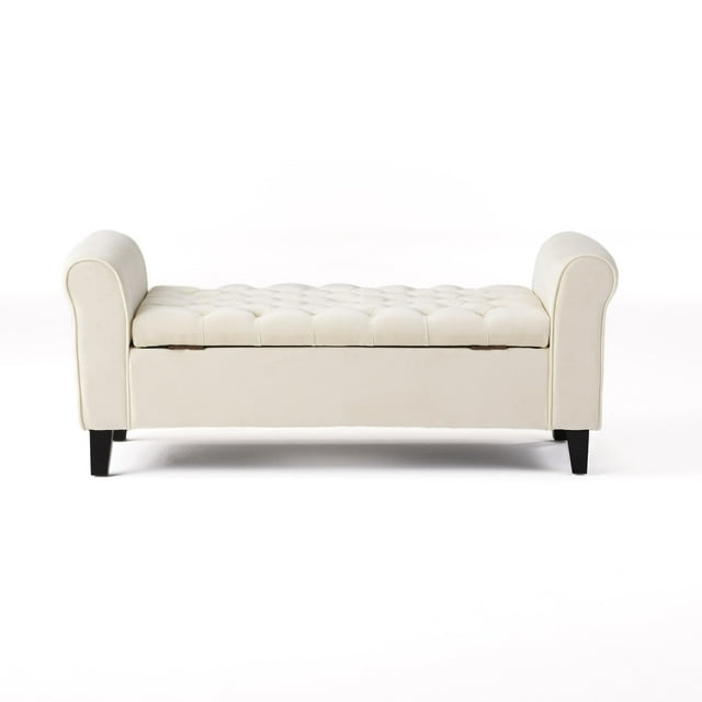 GDF Studio Emmaline Contemporary Tufted Storage Ottoman Bench, Ivory