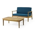 thumbnail image 1 of GDF Studio Emmry Outdoor Acacia Wood Loveseat Set with Coffee Table, Teak and Dark Teal, 1 of 11