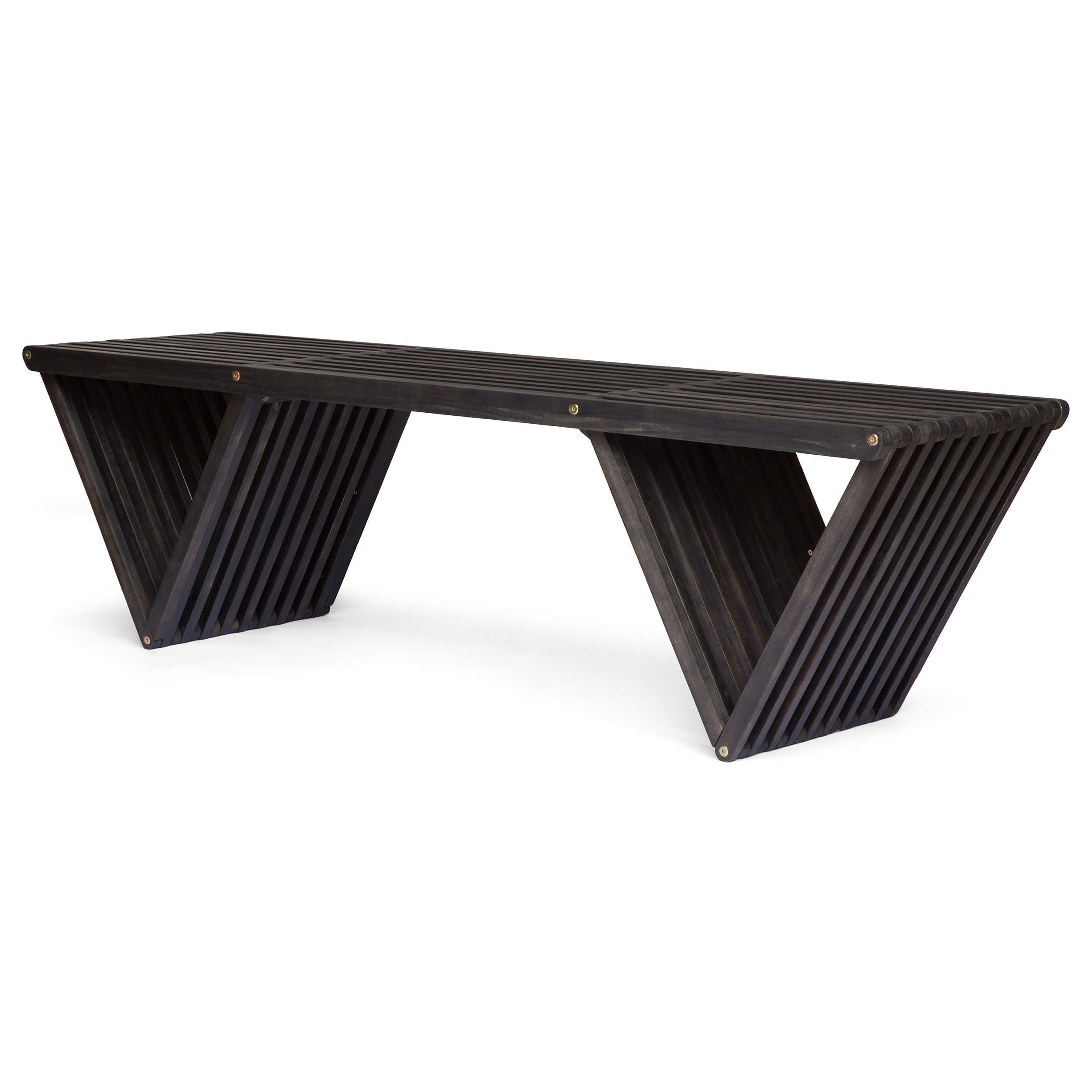 Dark Gray Acacia Wood Outdoor Bench with Slat Design