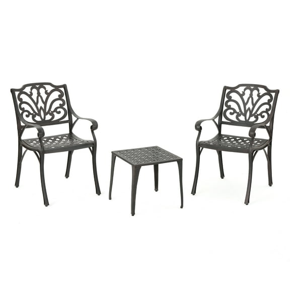 GDF Studio Evvie Outdoor Aluminum 3 Piece Chat Set, Bronze