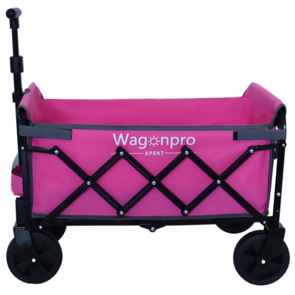 GDF Studio Expandable Dual-Layer Utility Wagon, Extra Storage Space, Lightweight Folding Cart, Swivel Wheels, Pink