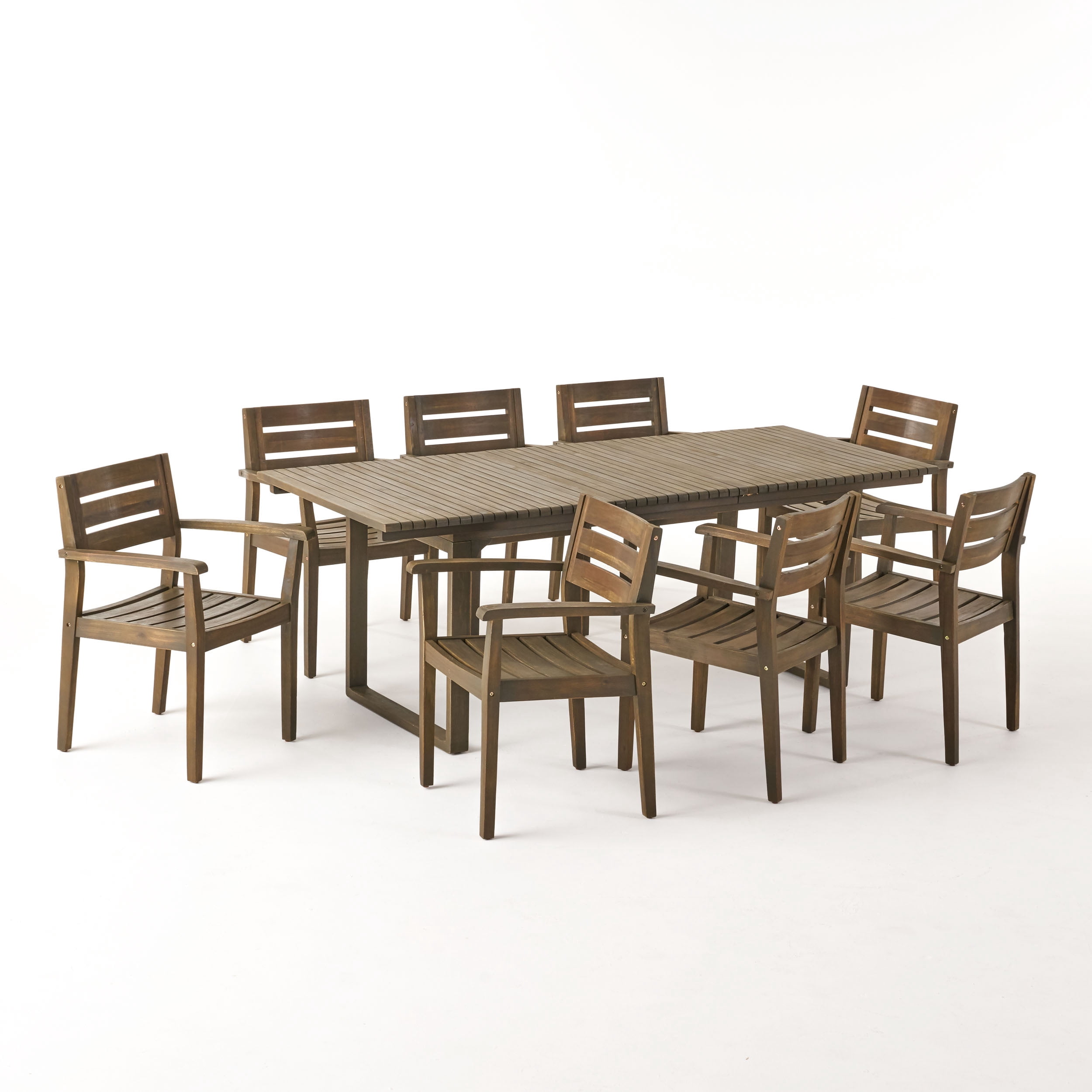 GDF Studio Fairfield Outdoor Acacia Wood 9 Piece Expandable Dining Set ...