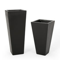 GDF Studio Fardeen Outdoor Modern Cast Stone Large and Small Planters, Set of 2, Black