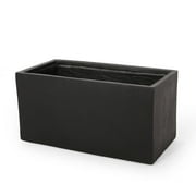 GDF Studio Fardeen Outdoor Modern Cast Stone Rectangular Planter, Black Large