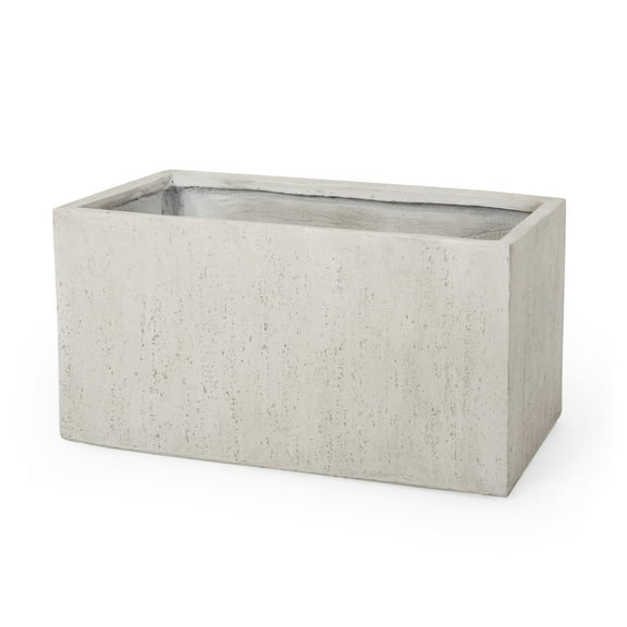GDF Studio Fardeen Outdoor Modern Cast Stone Rectangular Planter, White Large