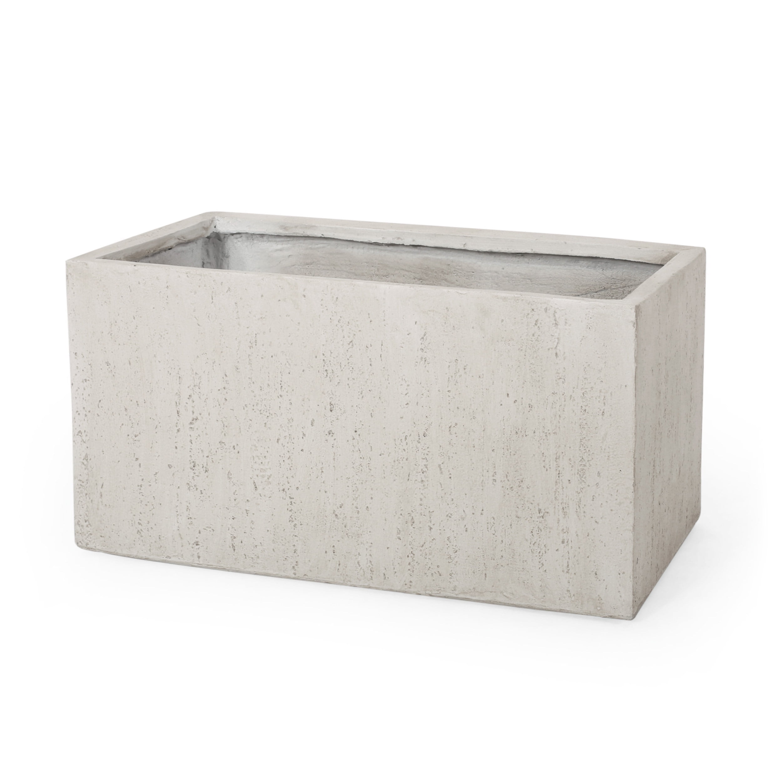 GDF Studio Fardeen Outdoor Modern Cast Stone Rectangular Planter, White Medium