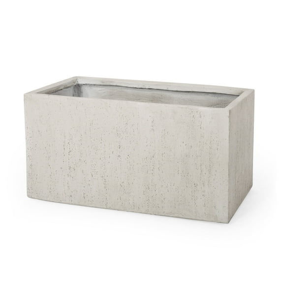 GDF Studio Fardeen Outdoor Modern Cast Stone Rectangular Planter, White Medium