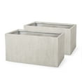 thumbnail image 1 of GDF Studio Fardeen Outdoor Modern Cast Stone Rectangular Planters, Set of 2, White Medium, 1 of 10