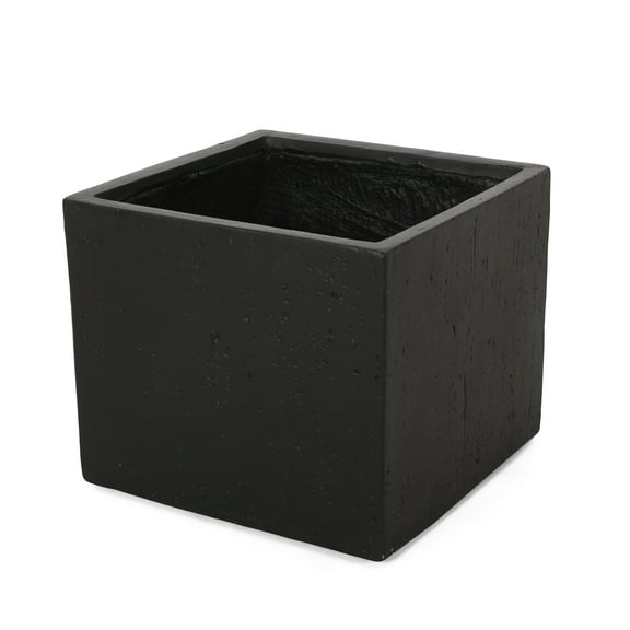 GDF Studio Fardeen Outdoor Modern Cast Stone Square Planter, Black Large