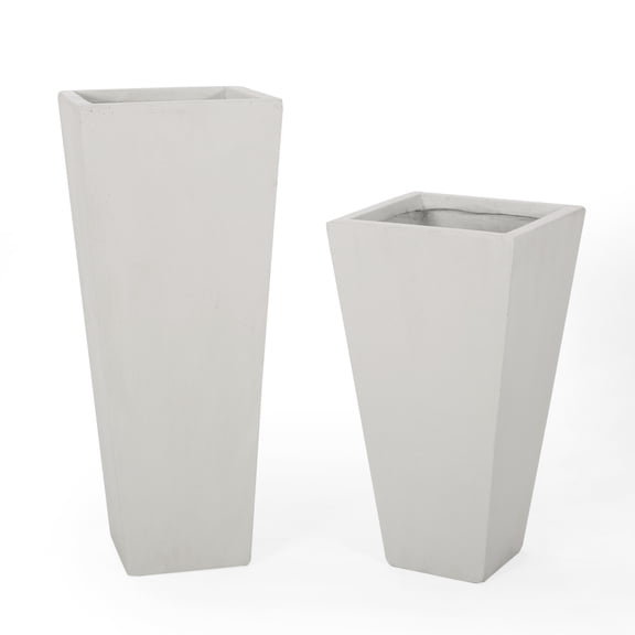 GDF Studio Fardeen Outdoor Modern Large and Small Cast Stone Planter Set, White