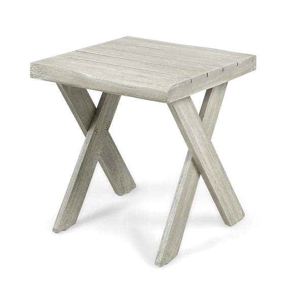 GDF Studio Farrells Indoor/Outdoor Farmhouse Acacia Wood Side Table, Sandblasted Light Gray