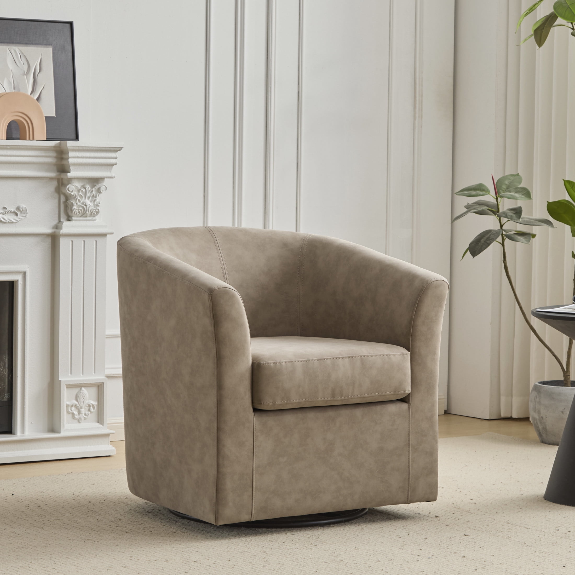 GDF Studio Faux Leather Swivel Barrel Chair, 360-Degree Rotation, Iron ...