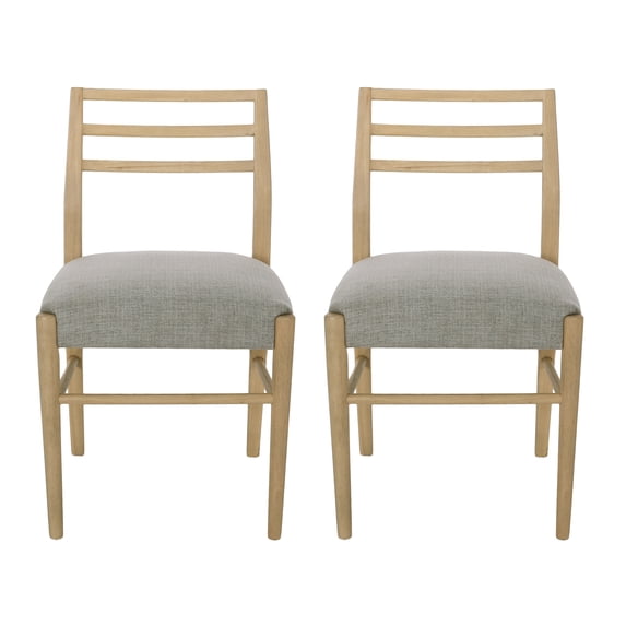 GDF Studio Felly Farmhouse Fabric Upholstered Wood Dining Chairs, Set of 2, Light Ash and Gray