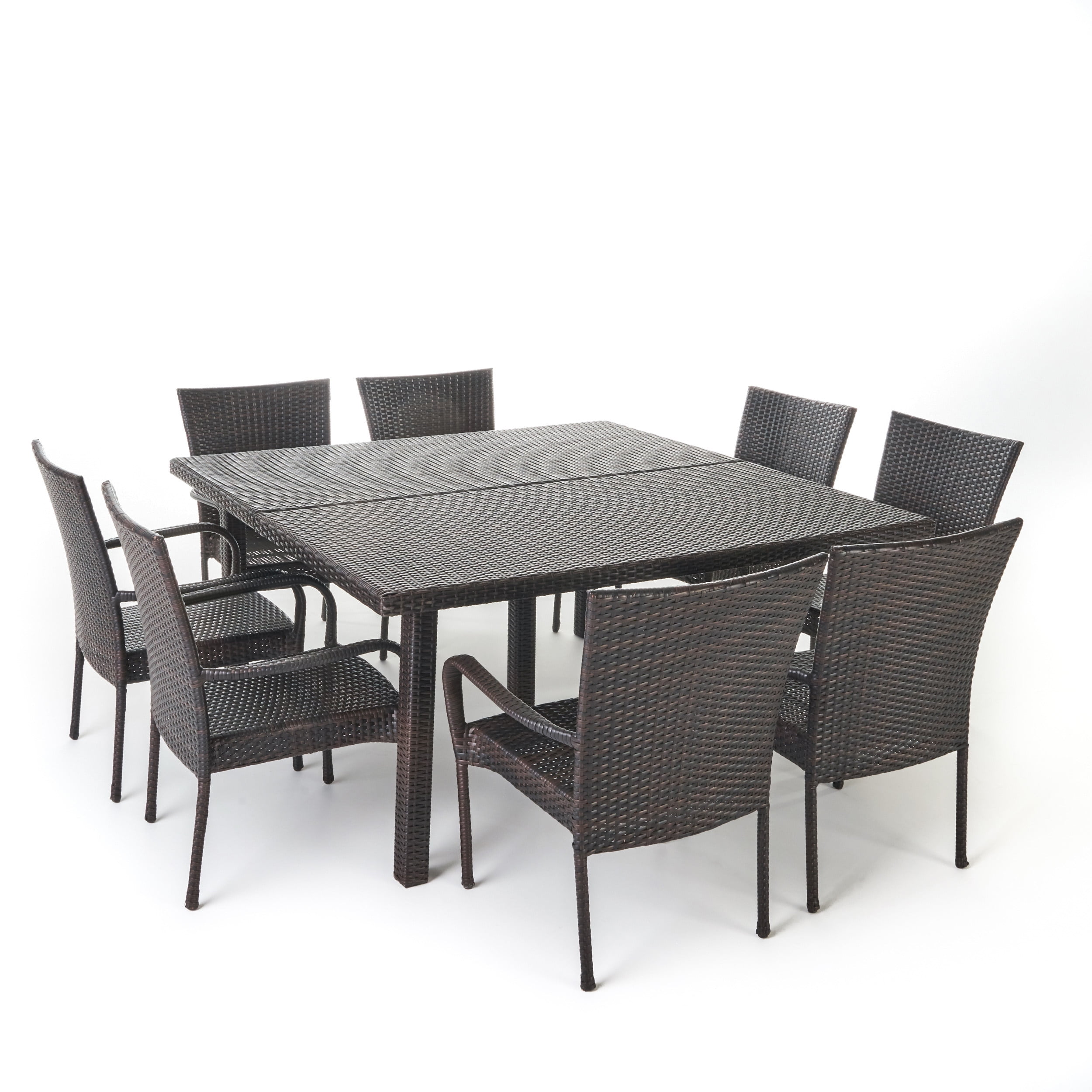 Multibrown Wicker and Iron 8-Seater Outdoor Dining Set