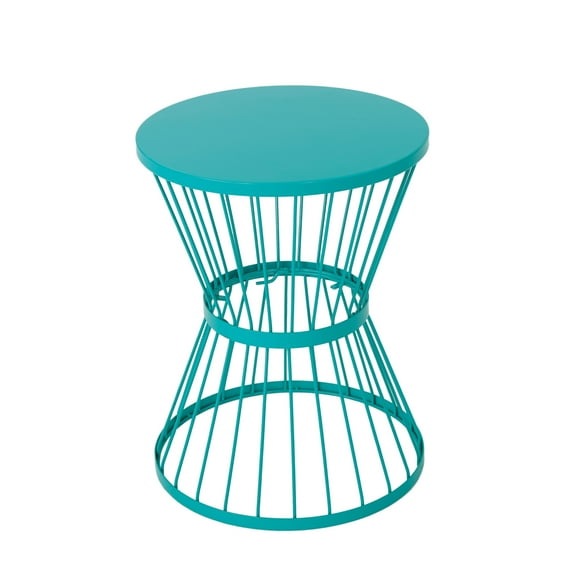 GDF Studio Fern Outdoor Metal 16 Inch Side Table, Matte Teal