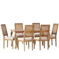 thumbnail image 1 of GDF Studio Fernleaf French Country Fabric Upholstered Wood and Cane Expandable 7 Piece Dining Set, Natural Brown and Beige, 1 of 13