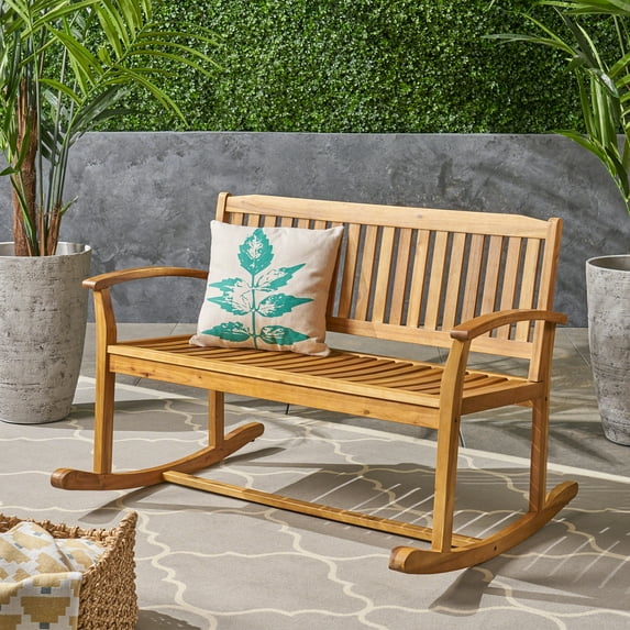 GDF Studio Fessenden Indoor/Outdoor Rustic Acacia Wood Rocking Bench, Natural