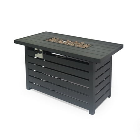 GDF Studio Firth Outdoor 30,000 BTU Rectangular Fire Pit, Matte Black