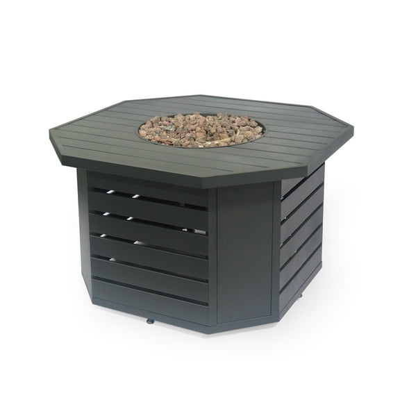 GDF Studio Firth Outdoor 50,000 BTU Octagonal Fire Pit, Matte Black