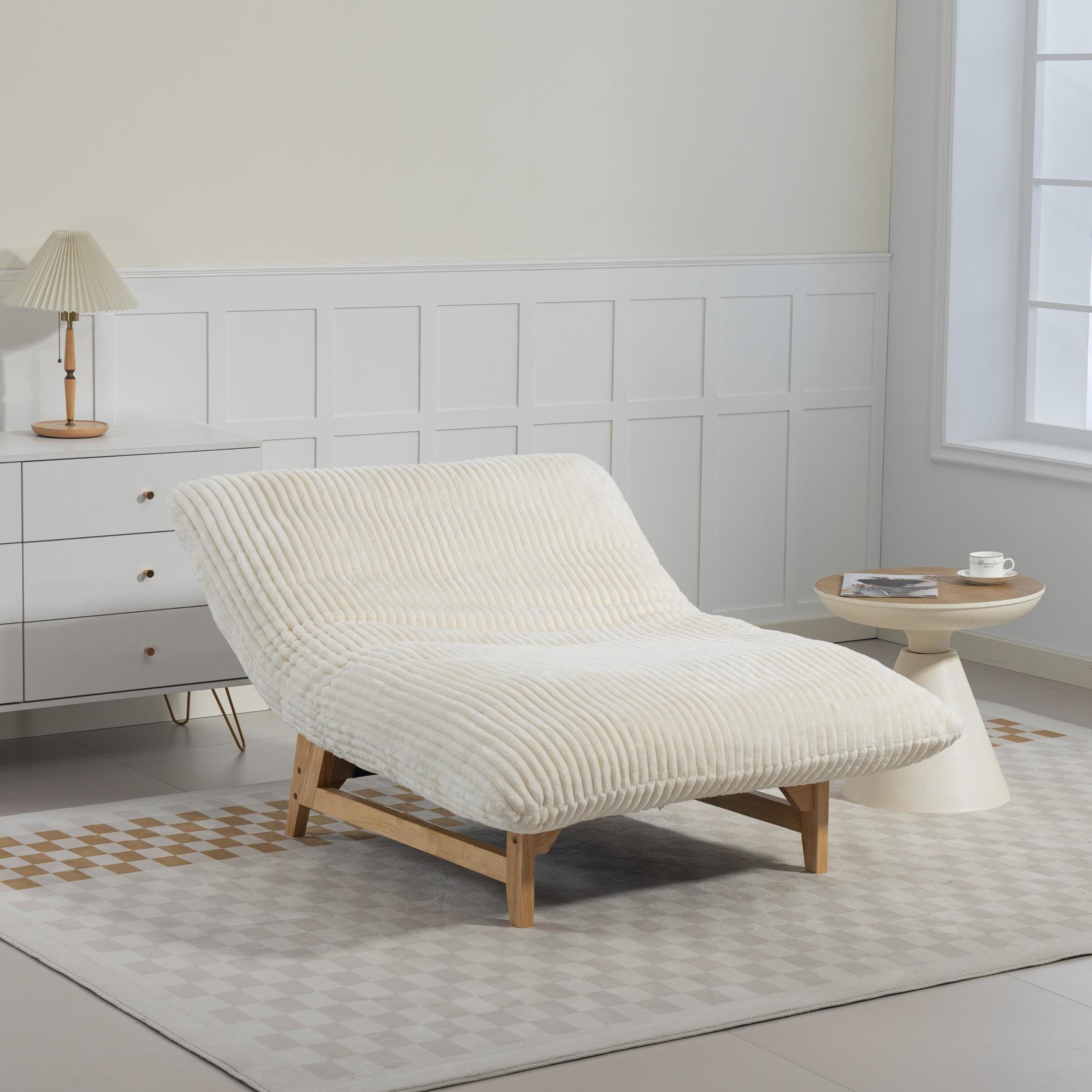 GDF Studio Floren Corduroy Bean Bag Accent Chair with Solid Wood Frame, Lazy Sofa for Living Room, Antique White