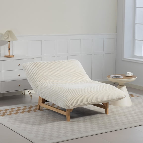 GDF Studio Floren Corduroy Bean Bag Accent Chair with Solid Wood Frame, Lazy Sofa for Living Room, Antique White