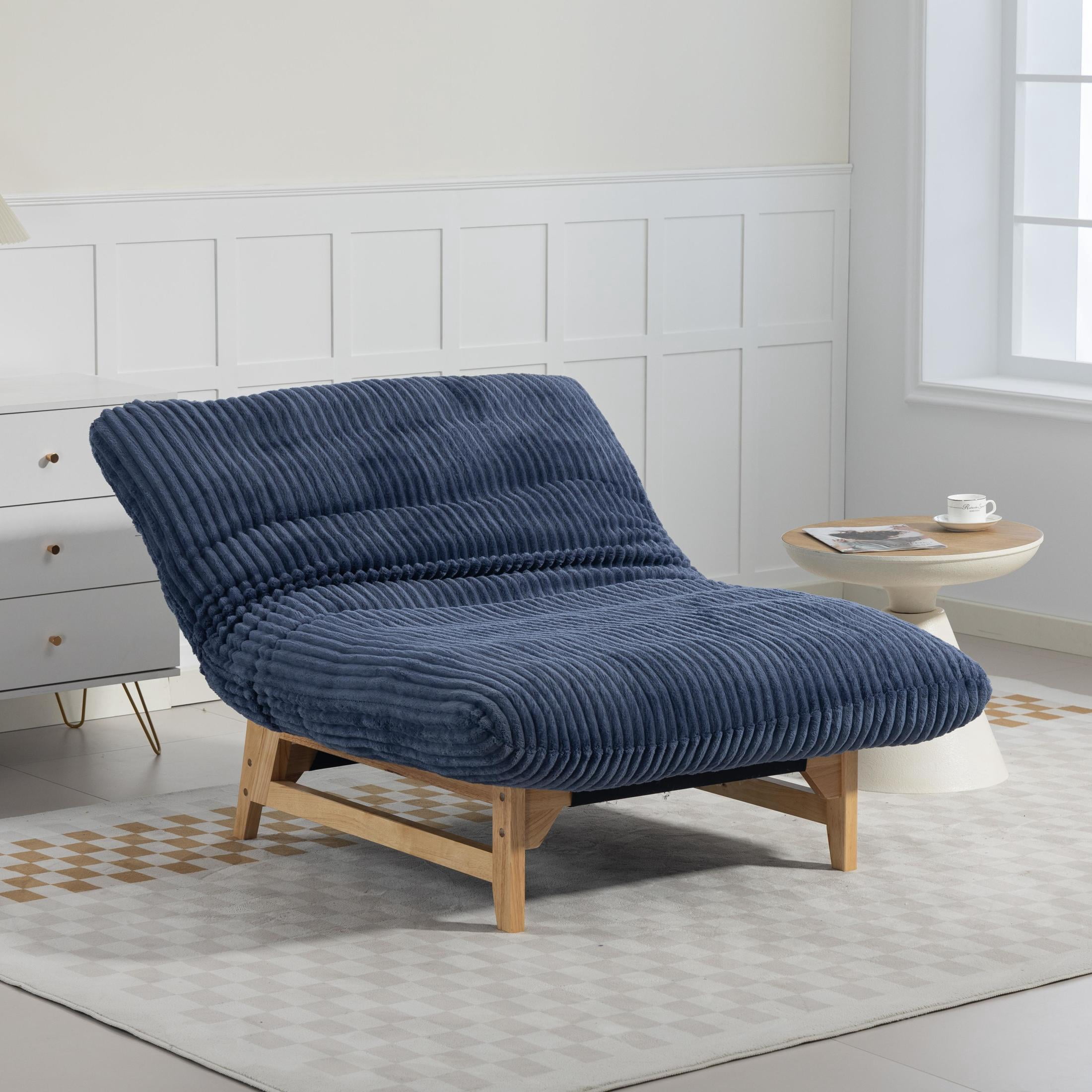 GDF Studio Floren Corduroy Bean Bag Accent Chair with Solid Wood Frame, Lazy Sofa for Living Room, Blue
