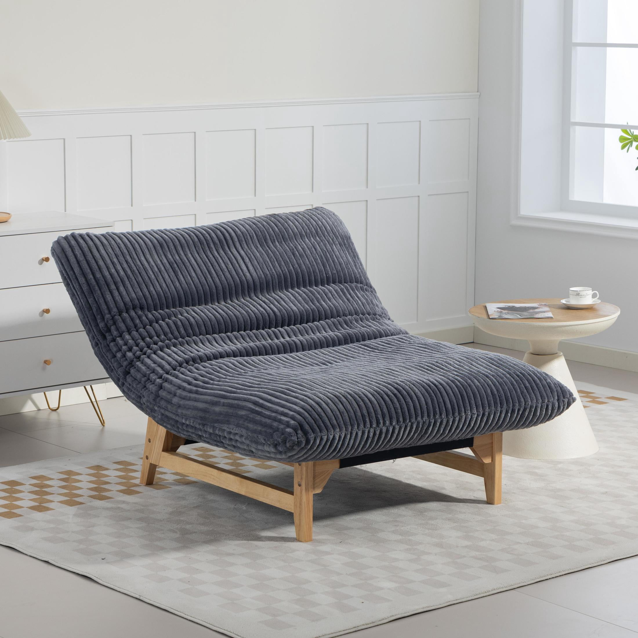 GDF Studio Floren Corduroy Bean Bag Accent Chair with Solid Wood Frame, Lazy Sofa for Living Room, Dark Grey