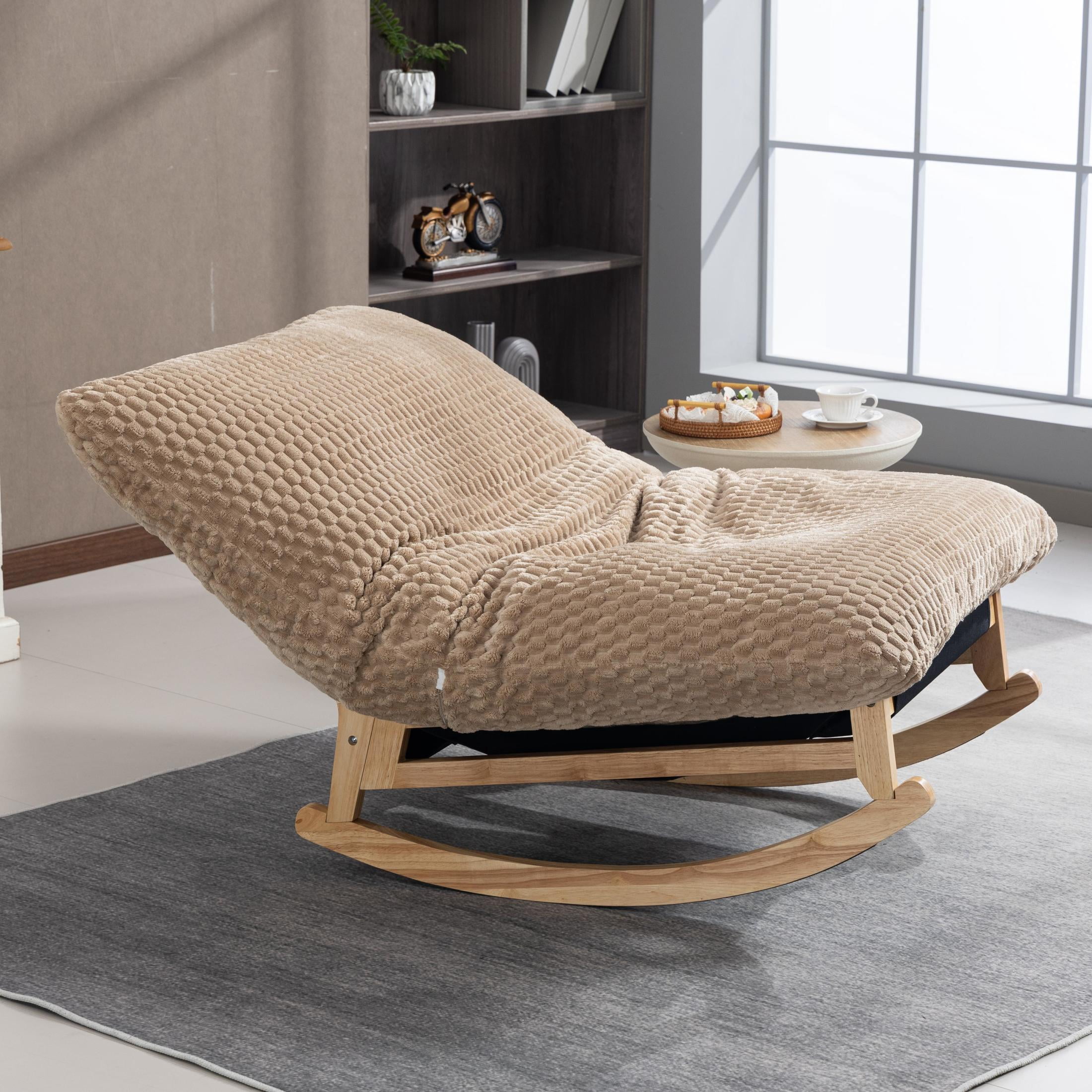 GDF Studio Floren Corduroy Bean Bag Accent Chair with Solid Wood Frame, Lazy Sofa for Living Room, Khaki