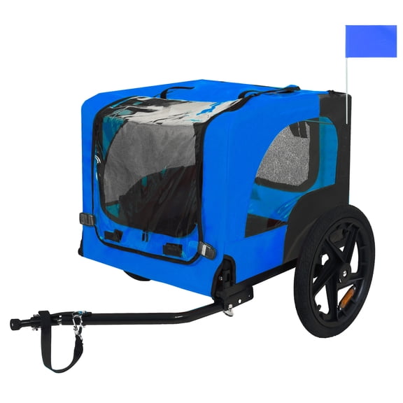 GDF Studio Folding Pet Bike Trailer, 66 LB All-Terrain Dog Carrier, Blue and Black