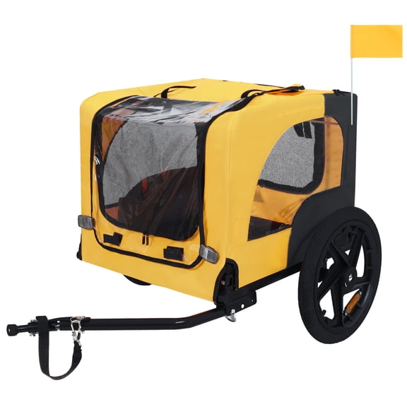 GDF Studio Folding Pet Bike Trailer, 66 LB All-Terrain Dog Carrier, Yellow and Black