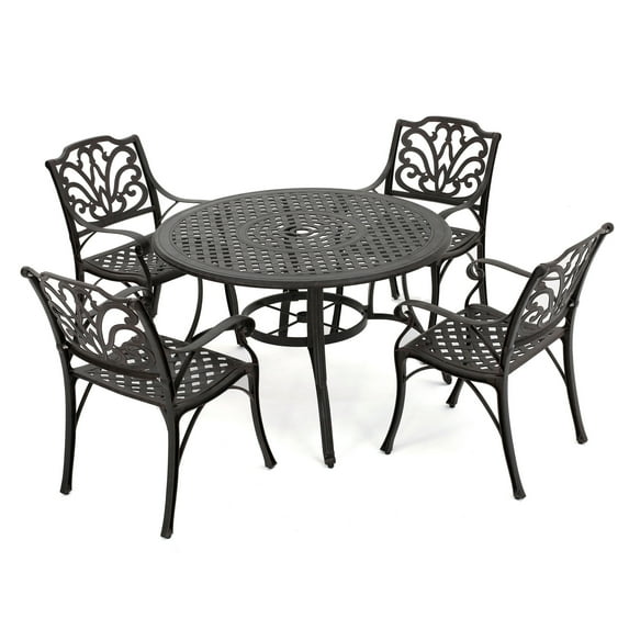 GDF Studio Fonzo Outdoor Cast Aluminum 5 Piece Dining Set, Bronze