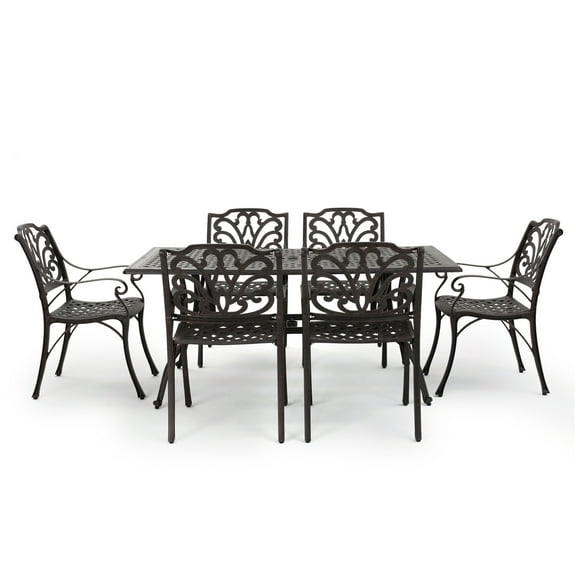 GDF Studio Fonzo Outdoor Cast Aluminum 7 Piece Rectangular Dining Set, Bronze