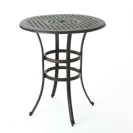 GDF Studio Fonzo Outdoor Cast Aluminum Round Bar Table, Bronze