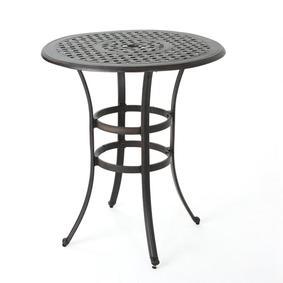 GDF Studio Fonzo Outdoor Cast Aluminum Round Bar Table, Bronze
