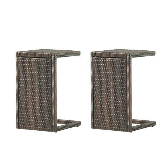GDF Studio Forrest Outdoor Wicker C-Shaped Side Table, Multibrown, Set of 2