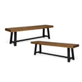 thumbnail image 1 of GDF Studio Foster Outdoor Acacia Wood Bench, Sandblasted Teak, Black, Set of 2, 1 of 6