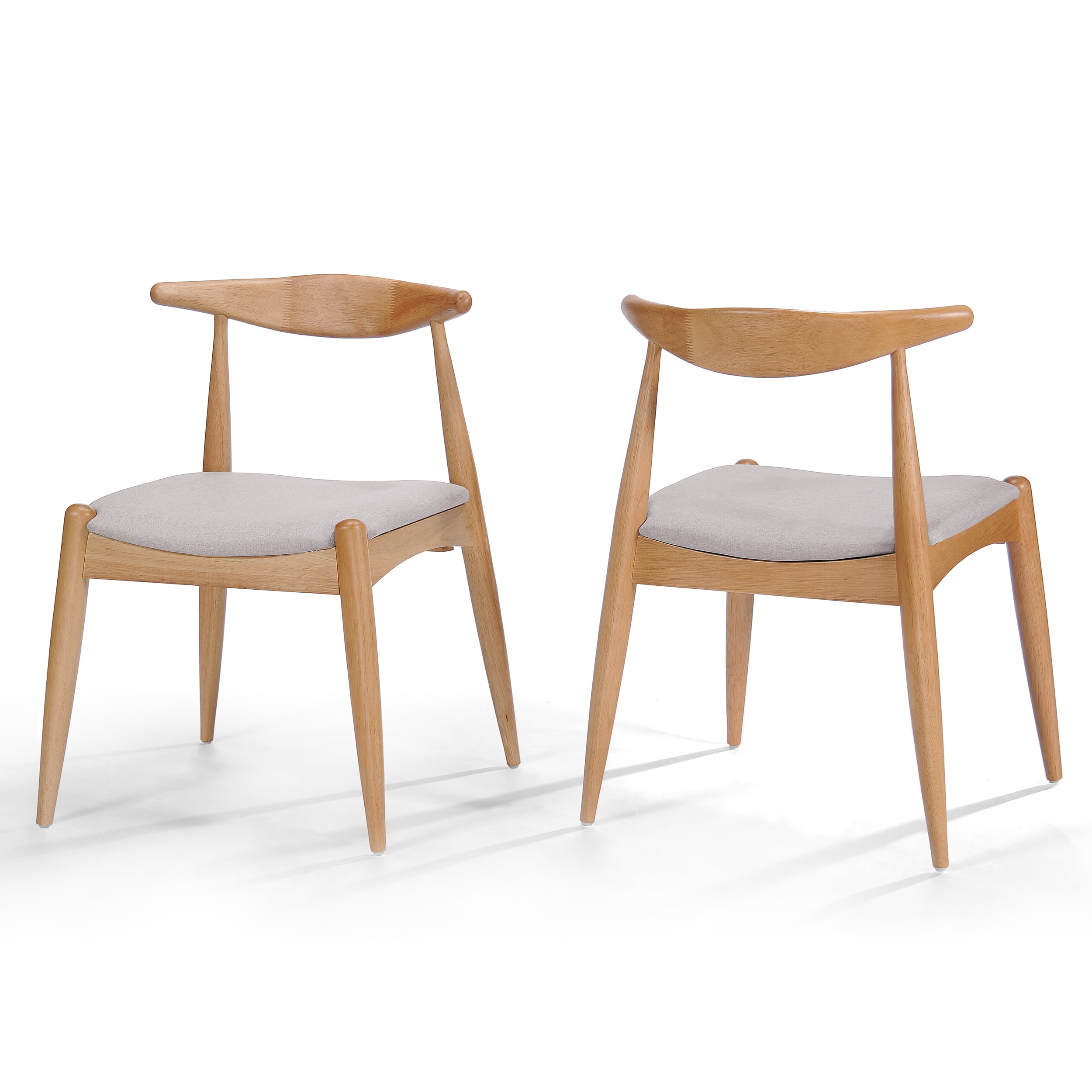 Francie Mid-Century Modern Gray Upholstered Oak Dining Chairs, Set of 2