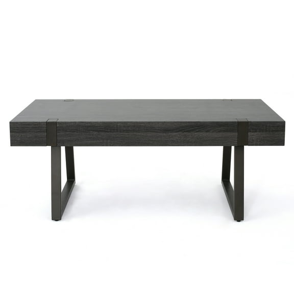 GDF Studio Francie Modern Industrial Rectangular Wood Coffee Table, Black Sonoma Oak