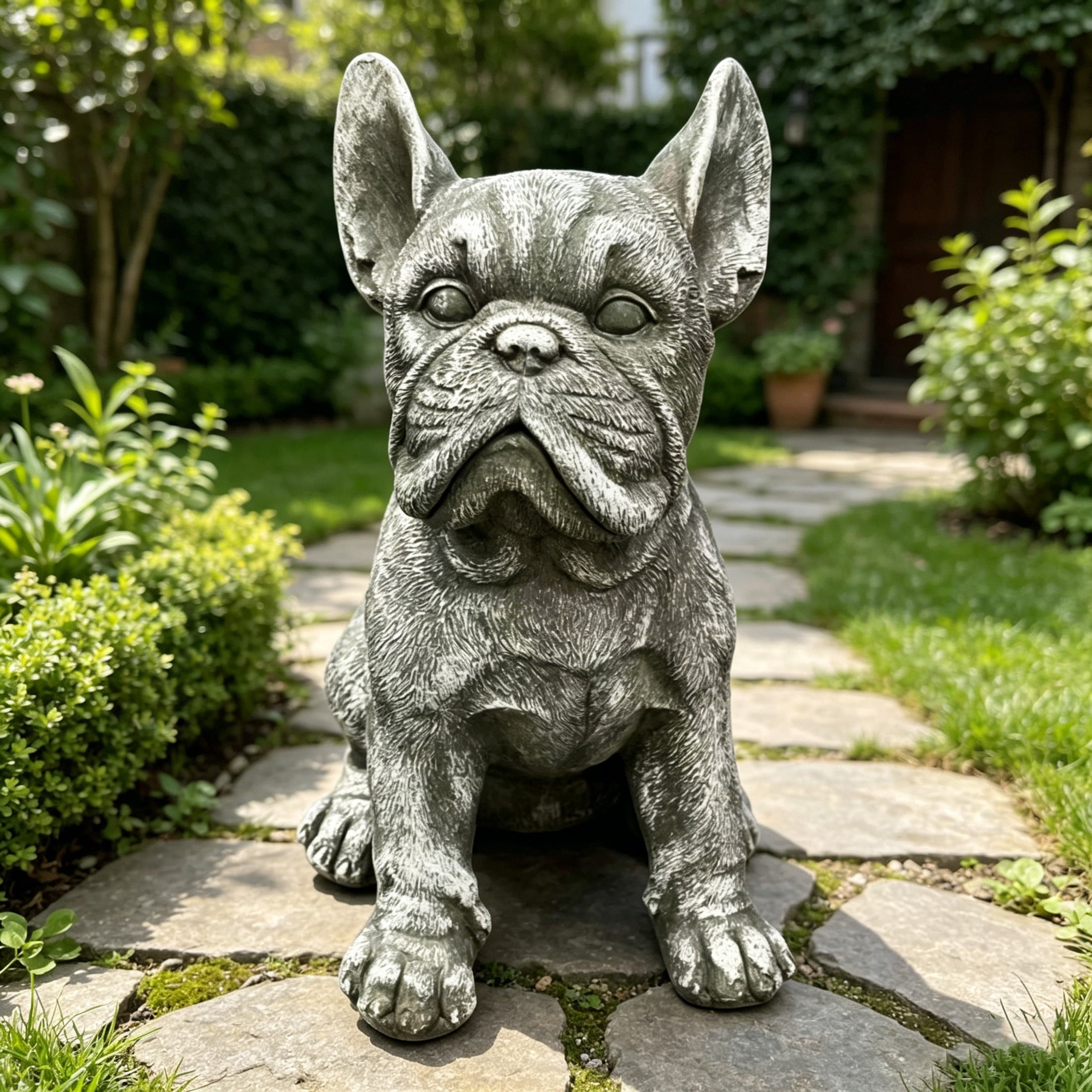 GDF Studio French Bulldog Resin Indoor/Outdoor Guardian Statue, Weather-Resistant Decor Figurine for Garden & Courtyard