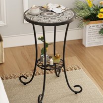 GDF Studio French Country Outdoor Side Table with Mosaic Ceramic Top and Metal Base, Brown