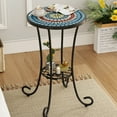 thumbnail image 1 of GDF Studio French Country Outdoor Side Table with Mosaic Ceramic Top and Metal Base, Light Blue, 1 of 10